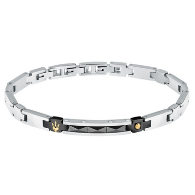 Pulsera Maserati Cerámica Negra Y Blanca Con Ip Dorados Ref.JM224ATZ35