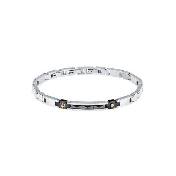 Pulsera Maserati Cerámica Negra Y Blanca Con Ip Dorados Ref.JM224ATZ35