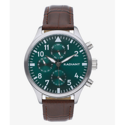 Reloj Radiant Caballero Caiman Piel Marrón Esfera Verde 43mm Ref: RA612709