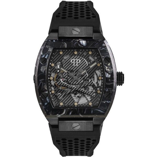 Reloj Philipp Plein Caballero Skeleton Automático Acero Pvd Negro Correa Silicona Negra 44mm  Ref: PWBAA0221