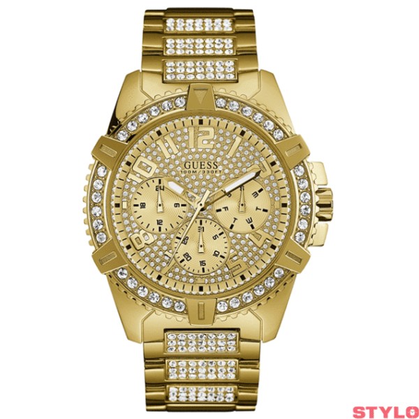 Reloj Guess Caballero Gent Frontier Acero Ip Dorado Con Circonitas Multifunción 48mm Ref: W0799G2