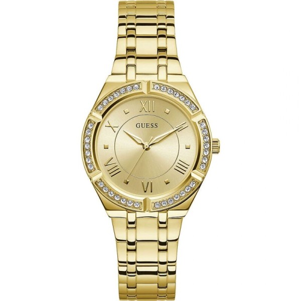 Reloj Guess Mujer Cosmo Acero Ip Dorado Esfera Dorada Con Circonitas En El Bisel 36mm Ref: GW0033L2