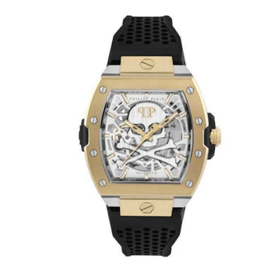 Reloj Philipp Plein Caballero The Skeleton 2.0 Automático Acero Ip Dorado Silicona Negro 44mm Ref: PWJFA0825