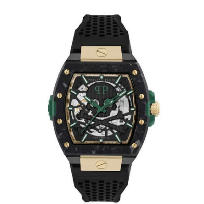 Reloj Philipp Plein Caballero Automático The Skeleton 2.0 Acero Fibra De Carbono Silicona Negro 44mm Ref: PWJFA0325