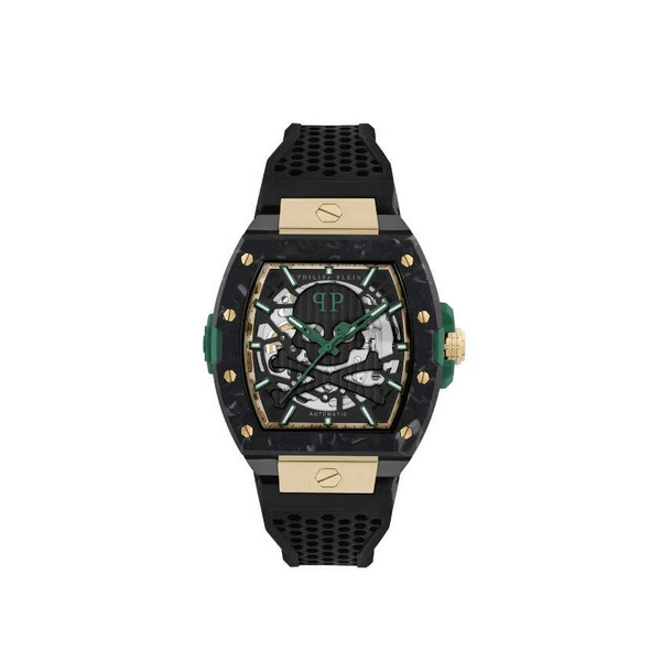 Reloj Philipp Plein Caballero Automático The Skeleton 2.0 Acero Fibra De Carbono Silicona Negro 44mm Ref: PWJFA0325