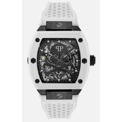 Reloj Philipp Plein Caballero The Skeleton Automático Correa Silicona Blanca 44mm Ref: PWBAA2424
