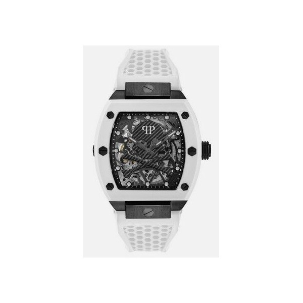 Reloj Philipp Plein Caballero The Skeleton Automático Correa Silicona Blanca 44mm Ref: PWBAA2424