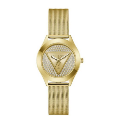 Reloj Guess Mujer Glitz Plaqué Dorado Malla Milanesa Acero Ip Dorado Esfera Logo Pavé 34mm Ref: GW0835L2