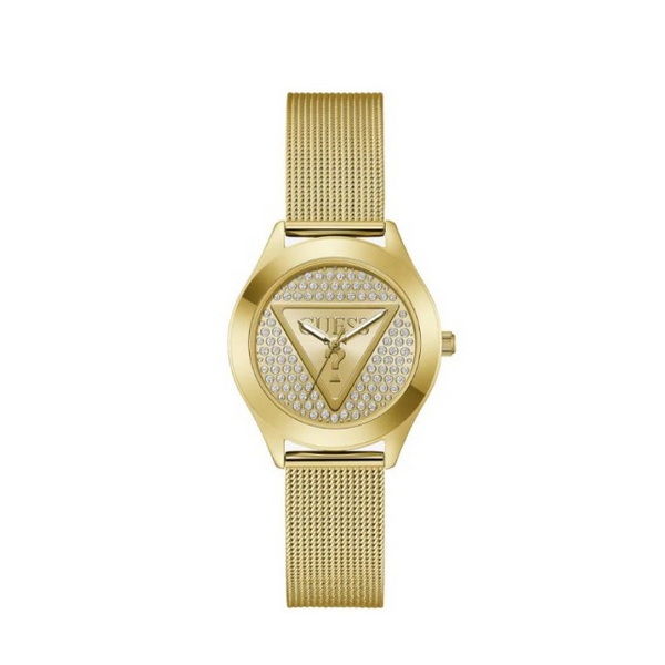 Reloj Guess Mujer Glitz Plaqué Dorado Malla Milanesa Acero Ip Dorado Esfera Logo Pavé 34mm Ref: GW0835L2
