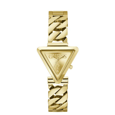 Reloj Guess Mujer Fame Acero Ip Dorado Brillante Caja Triangular Logo 30mm Ref: GW0859L2