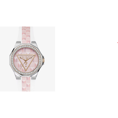 Reloj Guess Mujer Resort Correa Silicona Blanco Y Rosa Acero Con Bisel Con Circonitas 38mm Ref: GW0834L2