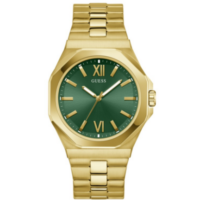 Reloj Guess Caballero Emperor Acero Ip Dorado Esfera Verde Caja Octogonal 41.5mm Ref: GW0849G2