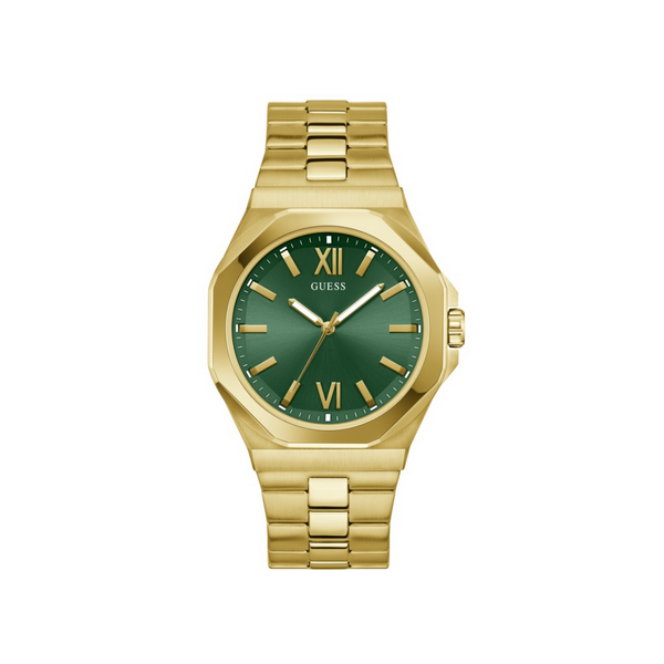 Reloj Guess Caballero Emperor Acero Ip Dorado Esfera Verde Caja Octogonal 41.5mm Ref: GW0849G2