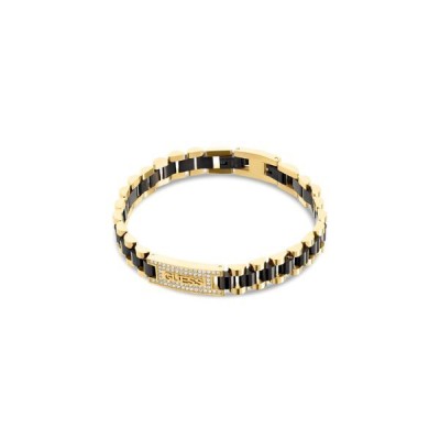Pulsera Guess Caballero Empire Acero Dorado Cerámica Negro Ref: JUMB03200JWYGBKT/U