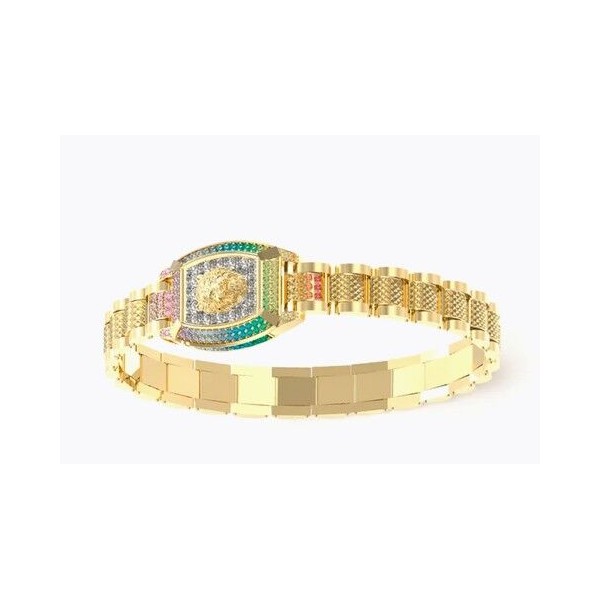 Pulsera Guess Caballero Lion King Acero Dorado Con Circonitas De Colores Ref: JUMB05032JWYGMCT-U