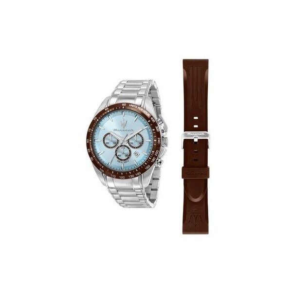 Reloj  Maserati Traguardo, Azul Celeste,Correa Acero Y Correa Piel Marrón Edición Especial Ref: R8873612064