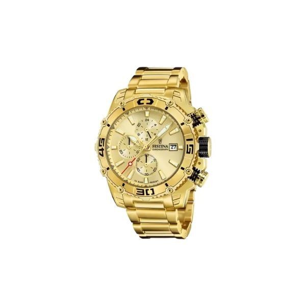 Reloj Festina Caballero Prestige Acero Ip Dorado Esfera Dorada Chronograph 48,5mm Ref: F20492/1