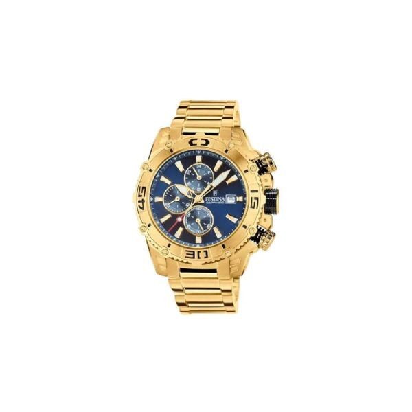 Reloj Festina Caballero Prestige Acero Ip Dorado Esfera Azul Chronograph 48,5mm Ref: F20492/2