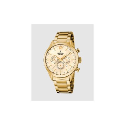 Reloj Festina Caballero Timeless Chronograph Acero Dorado Esfera Dorada 43,5mm Ref: F20633/4