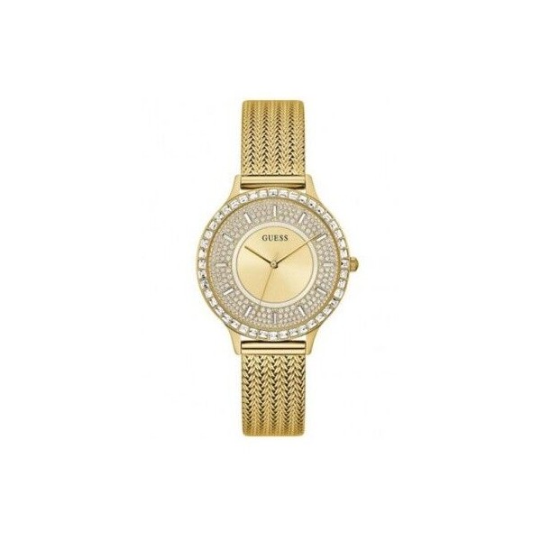 Reloj Guess Mujer Soiree Malla Milanesa Acero Ip Dorado Con Circonitas 40mm Ref: GW0402L2