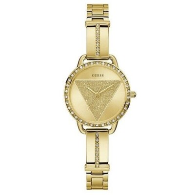 Reloj Guess Mujer Tri Bellini Acero Ip Dorado Esfera Logo Glitter Con Circonitas 30mm Ref: GW0914L2