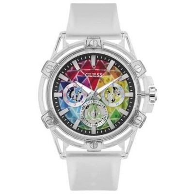 Reloj Guess Caballero King Correa Silicona Blanca Caja Nylon Transparente 48mm Ref: GW0908G3