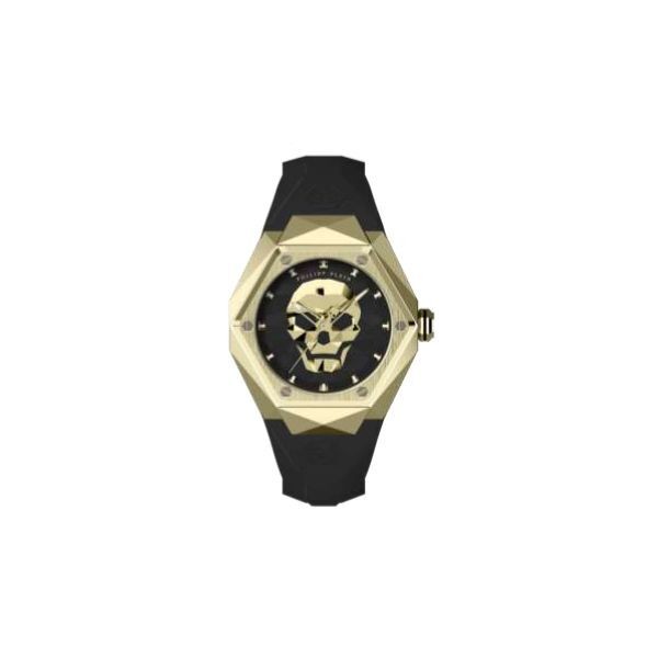 Reloj Philipp Plein Mujer Skull Spikes Lady Correa Silicona Negra Caja Hexagonal Acero Ip Dorado 40mm Ref: PWADA0224