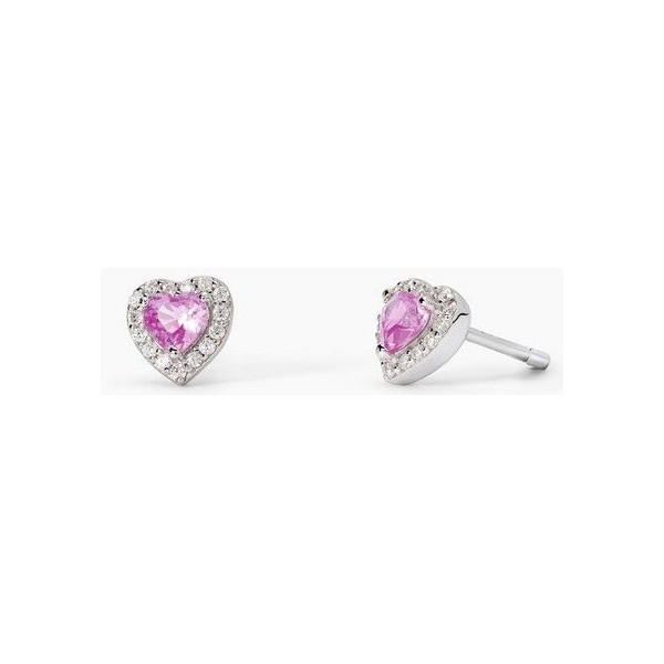 Pendientes Mabina Mujer Love Affair Corazón Pequeño Turmalina Rosa Sintética Plata De Ley Ref: 563744