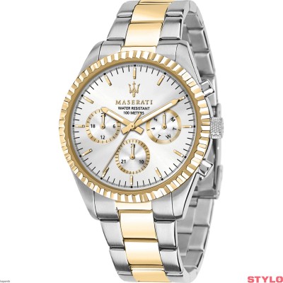 Reloj Maserati Competizione Caballero Bicolor Acero/Ip Dorado Cronógrafo Esfera Blanca 43mm Ref: R8853100021