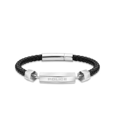 POLICE PEAGB2119631 PULSERA HARDWARE BRACELET SS & BLACK LEATHER