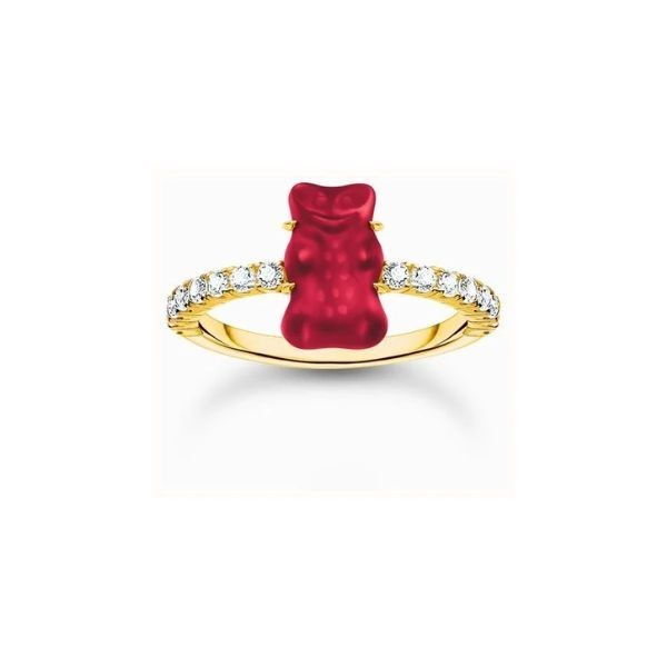 Anillo Thomas Sabo Con Baño De Oro, Osito de Oro HARIBO Rojo Mini y Piedras De Circonita Ref: TR2459-414-10-52