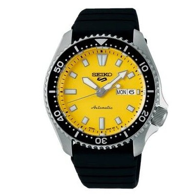 Reloj Seiko Caballero Sport Caucho Negro Automático 42,5mm Esfera Amarilla Ref: SRPL87K1