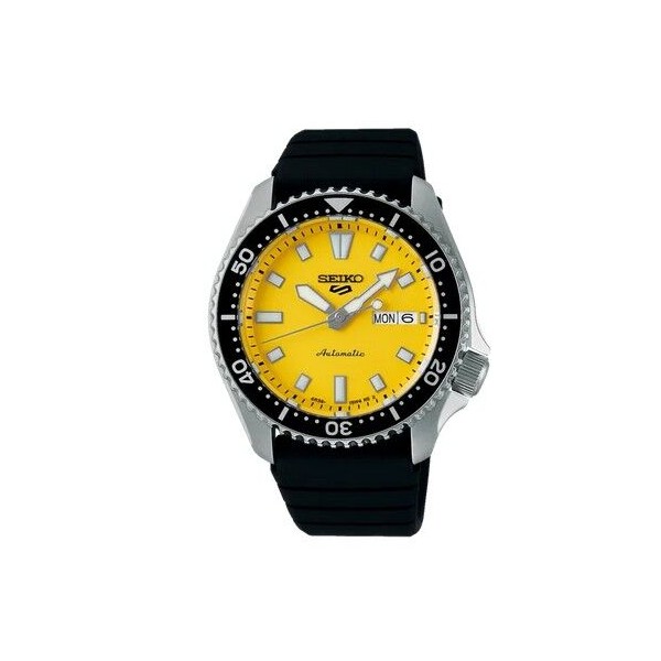 Reloj Seiko Caballero Sport Caucho Negro Automático 42,5mm Esfera Amarilla Ref: SRPL87K1
