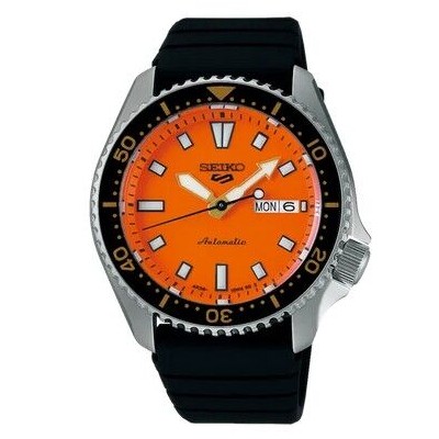 Reloj Seiko Caballero Sport Caucho Negro Automático 42,5mm Esfera Naranja Ref: SRPL89K1