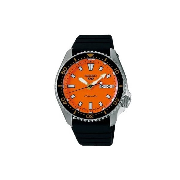 Reloj Seiko Caballero Sport Caucho Negro Automático 42,5mm Esfera Naranja Ref: SRPL89K1