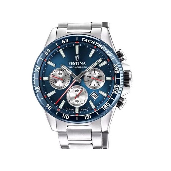 Reloj Festina Caballero Timeless Chronograph Esfera Azul 45mm Ref: F20560/2