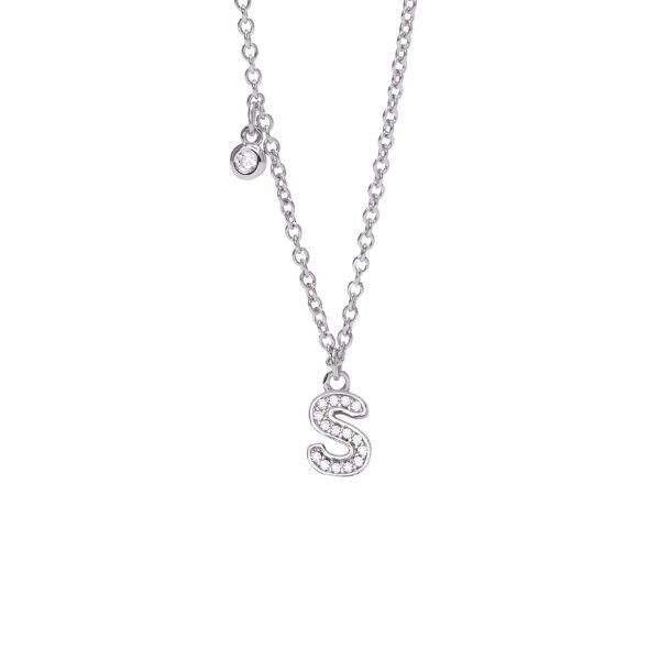 Collar Mabina Mujer Letra S Plata De Ley Con Circonitas Blancas Ref: 553500S