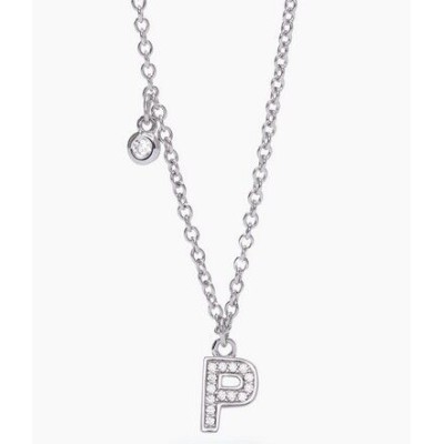 Collar Mabina Mujer Letra P Plata De Ley Con Circonitas Blancas Ref: 553500P