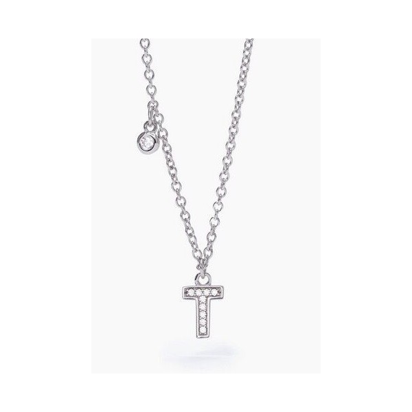 Collar Mabina Mujer Letra T Plata De Ley Con Circonitas Blancas Ref: 553500T