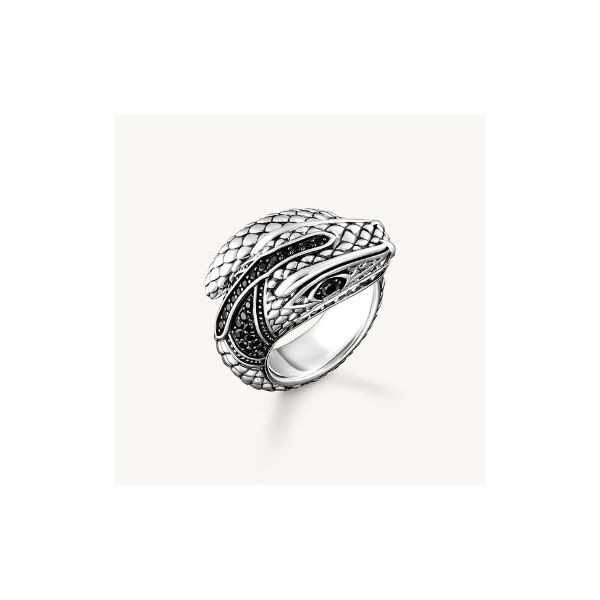 Anillo Thomas Sabo Serpiente Serpiente Plata De Ley Con Piedras Negras Ref: TR1964-643-11-54