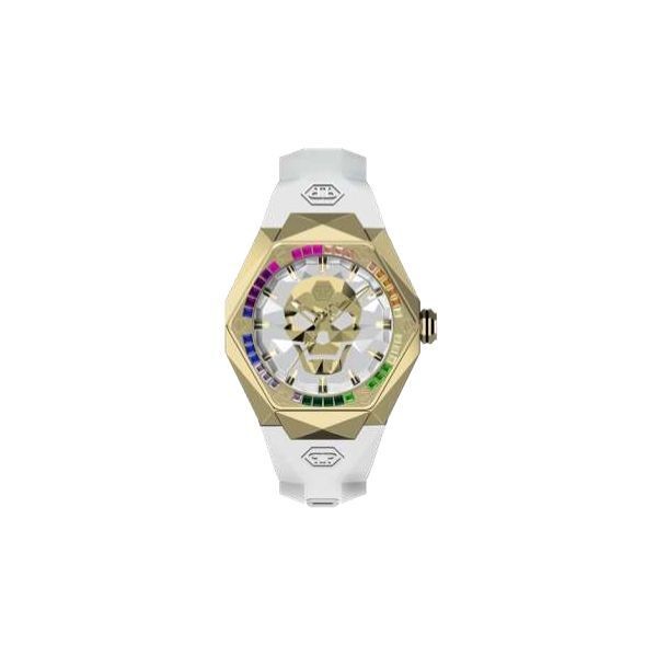 Reloj Philipp Plein Mujer Skull Spikes Lady Acero IP Dorado Correa Silicona Blanca 40mm Ref. PWADA0324