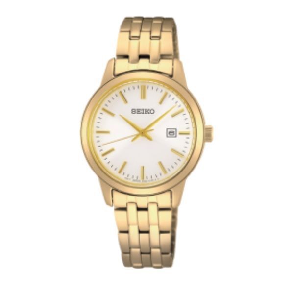 Reloj Seiko Mujer Neo Classic Acero Ip Dorado Con Calendario 30mm Ref: SUR412P1