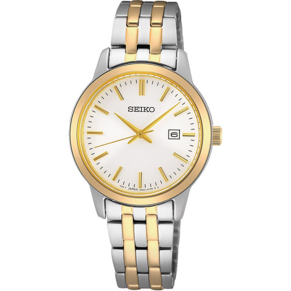 Reloj Seiko Mujer Neo Classic Bicolor Acero/IP Dorado Con Calendario 30mm Ref: SUR410P1
