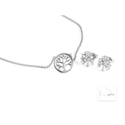 Collar y Pendientes Luxenter Árbol de la Vida Plata De Ley Con Circonita Brillante Acabado En Rodio Ref: SETWEB2600
