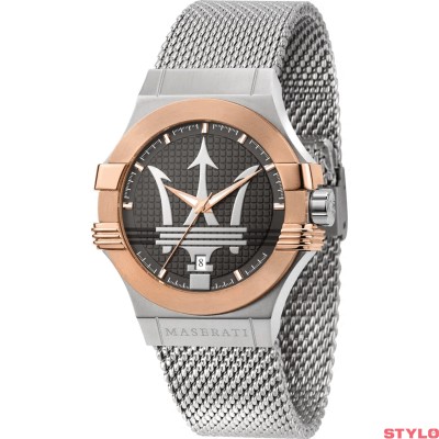 MASERATI R8853108007 POTENZA 42MM 3H GUN DIAL MESH BR SS