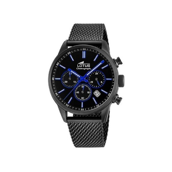 Reloj Lotus Caballero Chrono Esfera Negra Acero Negro, Ref:18152/G