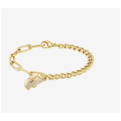 Pulsera Lacoste Mujer Cocodrilo Acero Dorado Con Circonitas Ref: 2040147