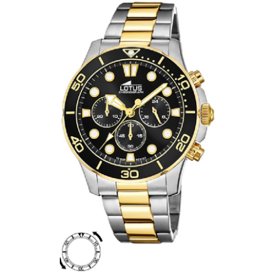 Reloj Lotus Caballero Excellent Bicolor Con Esfera Negra 44,5mm Ref: 18757/2