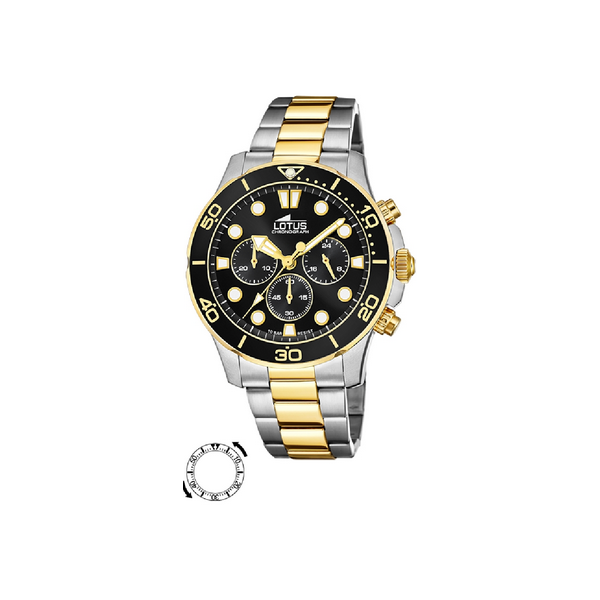 Reloj Lotus Caballero Excellent Bicolor Con Esfera Negra 44,5mm Ref: 18757/2