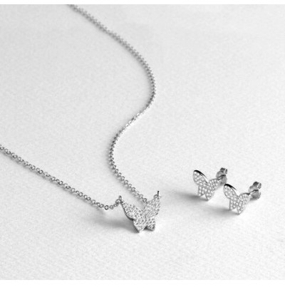 Collar y Pendientes Luxenter Mariposa Plata De Ley Con Circonitas Acabado En Rodio Rach Ref: SETWEB2300